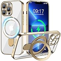 Magnetic for iPhone 13 Pro Max Case with Invisible Stand[Compatible with MagSafe][Full Camera Lens Protector][Military Drop Protection] Shockproof Not Yellowing Clear Slim Soft for Women Men