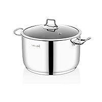 Stainless Steel Tri-Ply Capsulated Bottom 8 Quart Stock Pot with Glass Lid, Induction Ready, Oven and Dishwasher Safe