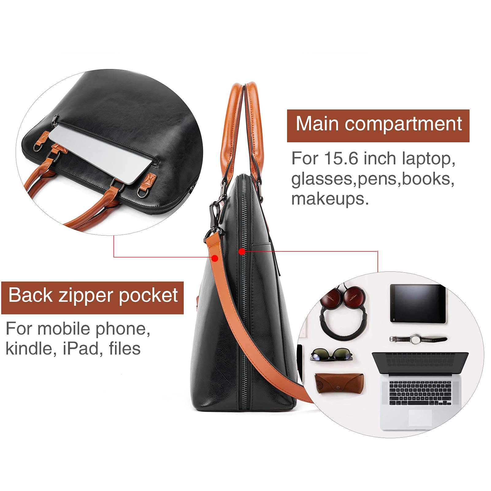 BOSTANTEN Briefcase for Women Leather 15.6 inch Laptop Shoulder Bags Office Work Crossbody Handbags and Womens Leather Wallets RFID Blocking Large Capacity Credit Card Holder Phone Clutch