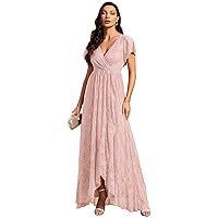 Ever-Pretty Women's Lace V Neck Ruffles Sleeves Pleated Empire Waist A-Line Maxi Formal Dresses 01489