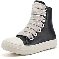 Women's High Top Sneakers Lace Up PU Leather Shoes with Thick Soles and Zipper, Fashionable Walking Shoes