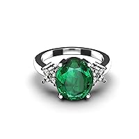 2.50 Ctw Oval Shape Natural Emerald And Diamond Ring May Birthstone ring G-H Diamond Color, 0.25 Ctw Diamond Weight
