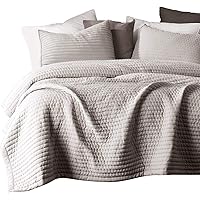 KASENTEX Quilt Mini Set-Stone Washed-Super Soft Bedspread-Light Weight-White Down Alternative Microfiber Fill-Machine Washable-Solid Colors, Full/Queen +2 Shams, Camel