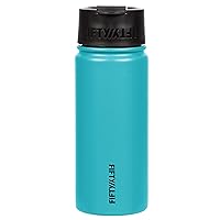 Fifty/Fifty 16oz, Double Wall Vacuum Insulated Café Water Bottle, Stainless Steel, Flip Cap w/ Wide Mouth, Aqua, 16oz/473ml