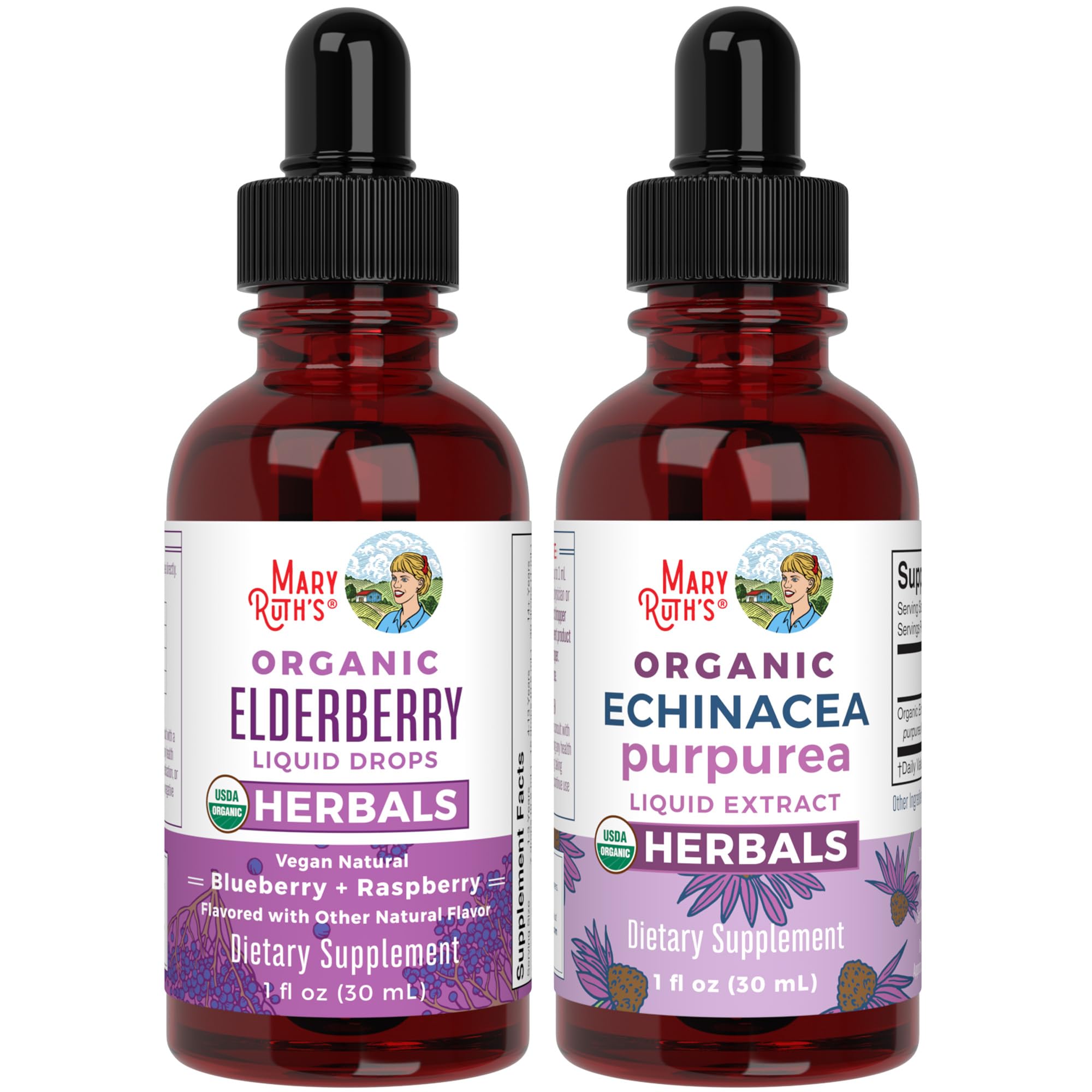 MaryRuth's Elderberry Syrup + Echinacea Purpurea Liquid Herbal Bundle, 2-Pack Immune Support Liquid Supplements, Vegan, Non-GMO, USDA Organic