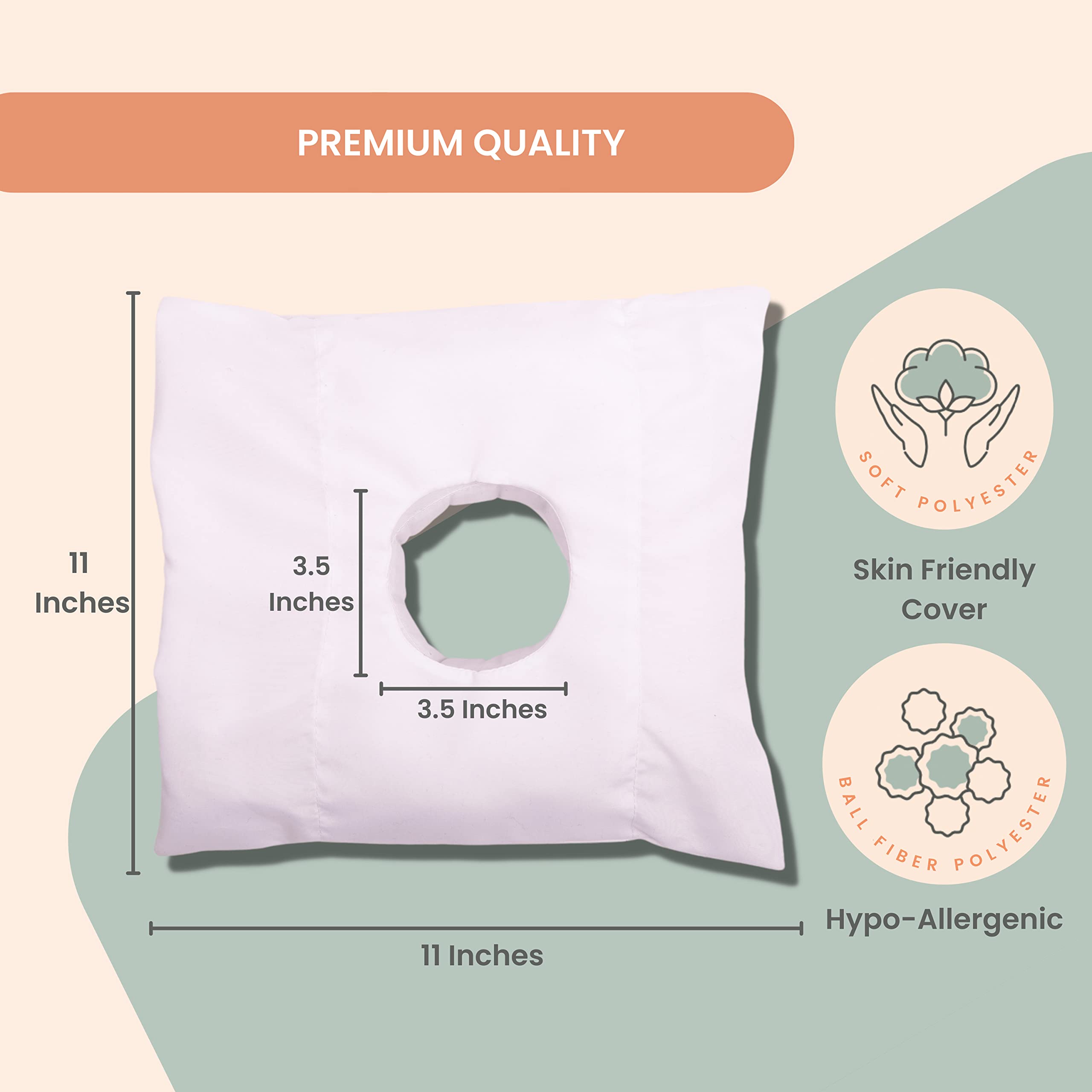 MOYOAMA Piercing Pillow for Side sleepers - Pillow with Ear Hole Ear Pain Relief- Ear Pillow to Help CNH & Tinnitus - Donut Pillow for Ear Piercing - Ear Pillows with Holes for Ear Pain - 11x11x4 inch