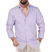 Mens Striped Dress Shirt Long Sleeve Beach Hawaiian Shirts Cotton Linen Summer Yoga Tops with Pocket