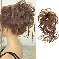 KUANWO Messy Hair Bun Tousled Updo Hair Bun Extensions Bun Hair Scrunchies Extension Curly Wavy Ponytail Hairpieces Hair Scrunchies with Elastic Hair Band for Women Girls (6#)