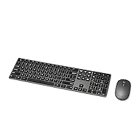 Amazon Basics Rechargeable Wireless Keyboard Mouse - Ultra Slim, Quiet Full Size Keyboard with Number Pad, QWERTY, 2 Count (Pack of 1), Black