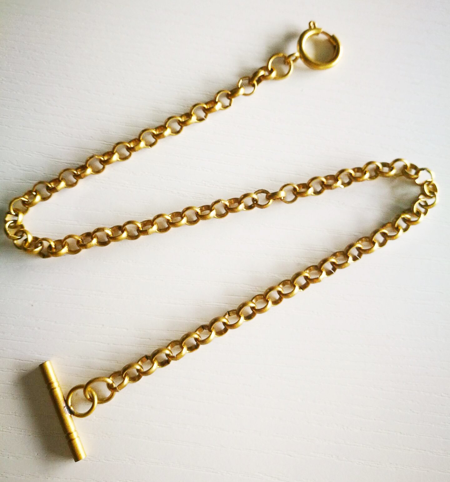 ManChDa Pocket Watch Albert Vest Chain with T Bar - Pure Copper Watch Chain Link 14 inch Golden Gorgeous