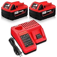 2 Pack 6000mAh 18V Lithium ion Replacement Battery and Charger Compatible with Milwaukee 18 Volt Battery 48-11-1815, 48-11-1820, 48-11-1840, 48-11-1850 48-11-1860 Cordless Power Tools (Red)