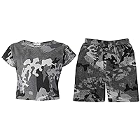 Kids Girls Crop Top & Cycling Shorts Camouflage Print Summer Outfit Clothing Set
