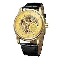 FORSINING Men's Mechanical Automatic Self-Wind Bars Index Skeleton Black Leather Strap Classic Casual Watch