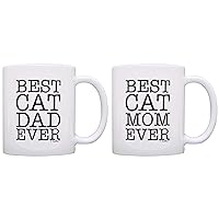 Cat Lover Gift Best Dog Mom Dad Ever Cat Owner Gift Bundle 2 Pack Gift Coffee Mugs Tea Cups White