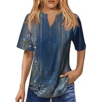 Woman Tunic Tops Blusas Mexicanas Plus Size V Neck Tops Plus Size Spring Fashion Summer Blouses for Women V-Neck Button-Down Short Sleeve T-Shirt Dressy Tunic Top Royal Blue XX-Large