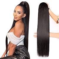 Fashion Icon Ponytail Extensions Straight Drawstring Ponytail Extension For Black Women 30Inch Extra Long Straight Clip in Hair Extensions Ponytail Synthetic Hairpiece (#2, Dark Brown 6.7OZ)