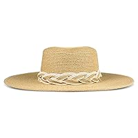 Women's Summer Straw Wide Brim Boater Panama Adjustable Hat (One Size Fits Most)