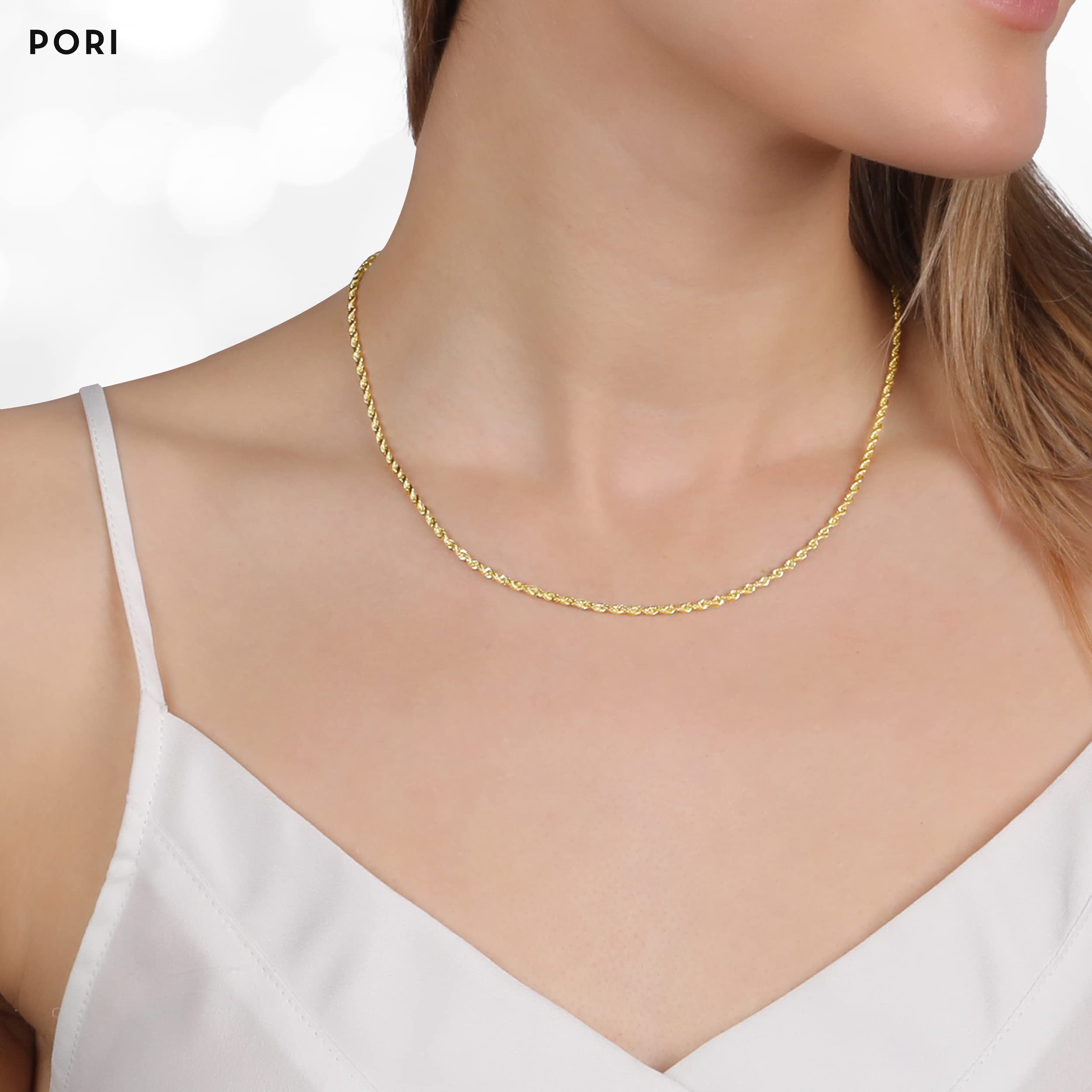 PORI JEWELERS 10K Yellow Gold 1.5MM,2MM,2.5MM,3MM,3.5,4MM,5MM,7MM, Diamond Cut Rope Chain Necklace Unisex Sizes 16
