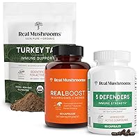 Real Mushrooms RealBoost (60ct), 5 Defenders (90ct) & Turkey Tail Mushroom Powder & Capsules Bundle - Mushroom Supplement for Energy, Vitality & Immune Strength - Vegan, Non-GMO