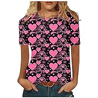 Valentine's Day T-Shirt Women Love Heart Graphic Tees Letter Print Short Sleeve Tops Shirts Regular Fit Cute Tee