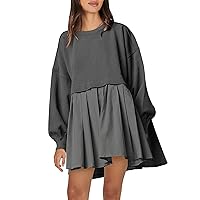 Caracilia Women Oversized Sweatshirt Dress Long Sleeve Crewneck Pullover  Casual Loose Patchwork Flowy Short Mini Dresses : : Clothing,  Shoes
