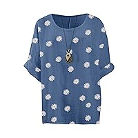 Love My Fashions® Women’s Italian Lagenlook Cotton Top Round Neck 3/4 Sleeves Casual Daisy Floral Print Pullover Tunic Shirt One Size UK (14-20)