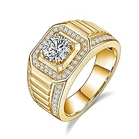 10K 14K 18K Real Gold Mens Moissanite Ring 1-5ct D Color VVS1 Round Moissanite Engagement Rings for Men Best Gift for Husband Boyfriend Dad Size #4-15