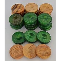 30 Olive Wood Chips- Green Backgammon Checkers - Made in Greece