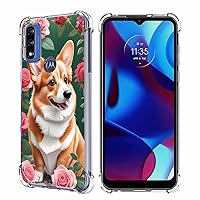 Moto G Pure Case,Moto G Power 2022/Moto G Play 2023 Case,Cute Corgi Dog Roses Flower Drop Protection Shockproof Case TPU Full Body Protective Scratch-Resistant Cover for Motorola Moto G Pure