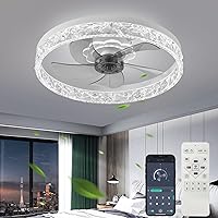 Caxsrfyk Ceiling Fan 3098 White Ceiling Fans with Lights App & Remote Control, 6 Wind Speeds Modern Ceiling Fan, Timing & 3 Led Color Led Ceiling Fan for Bedroom, Living Room, Small Room