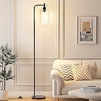 Industrial Floor Lamp with Glass Shade - Black, LED Bulbs, Foot Pedal Switch, Easy Assembly