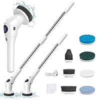 Electric Spin Scrubber, Cordless Shower Scrubber with 7 Replacement Head, 3 Adjustable Speed Power Scrubber, Bathroom Scrubber Cleaning Brush with Extension Handle for Bathtub Floor Tile Grout