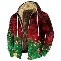 Fleece Jacket for Men Christmas Hoodie Jackets Full Zip Winter Coat Big and Tall Windbreaker Jacket with Pocket