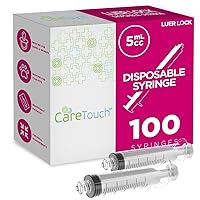 Care Touch CTSLL5 Luer Lock Tip Syringe, 5 mL, 100 Disposable Syringes Without Needles