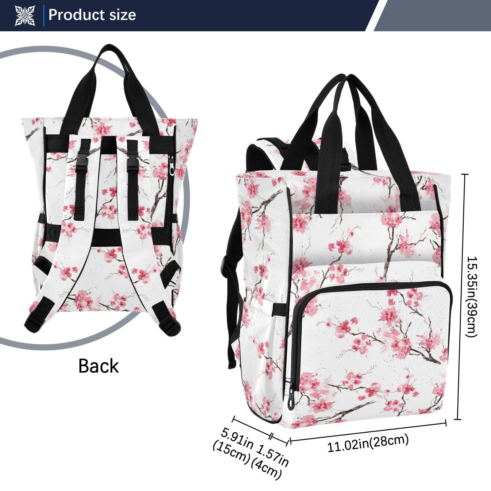 innewgogo Cherry Blossom Diaper Bag Backpack for Men Women Large Capacity Baby Changing Totes with Three Pockets Multifunction Baby Essentials for Picnicking Playing