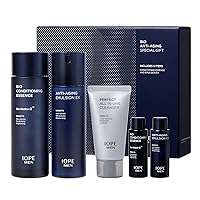 IOPE MEN BIO Anti-aging & Moisturizing Set, Cleanser, Emulsion, Conditioning Essence Serum and Soothing Aftershave, HOMME Korean Skincare by Amorepacific