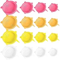 Silicone Stretch Lids, 16Pcs Silicone Bowl Covers Reusable for Food Storage Container, Pots and Pans 4 Different Sizes Colors Round Box Lid 4.5” - 8.1”