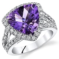 PEORA Amethyst Signature Statement Ring for Women 925 Sterling Silver, Natural Gemstone Birthstone, 3.75 Carats Trillion Cut 11mm, Sizes 5 to 9