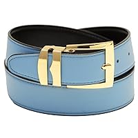 Men's Belt Reversible Wide Bonded Leather Gold-Tone Buckle SKY BLUE/Black