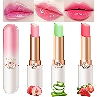 Jelly Lipstick Set Temperature Change Moisturizer flower Lip Stick Long Lasting Nutritious Lip Balm Magic Color Change Lip Gloss (3Pcs Fruity Flavor Lipstick A)