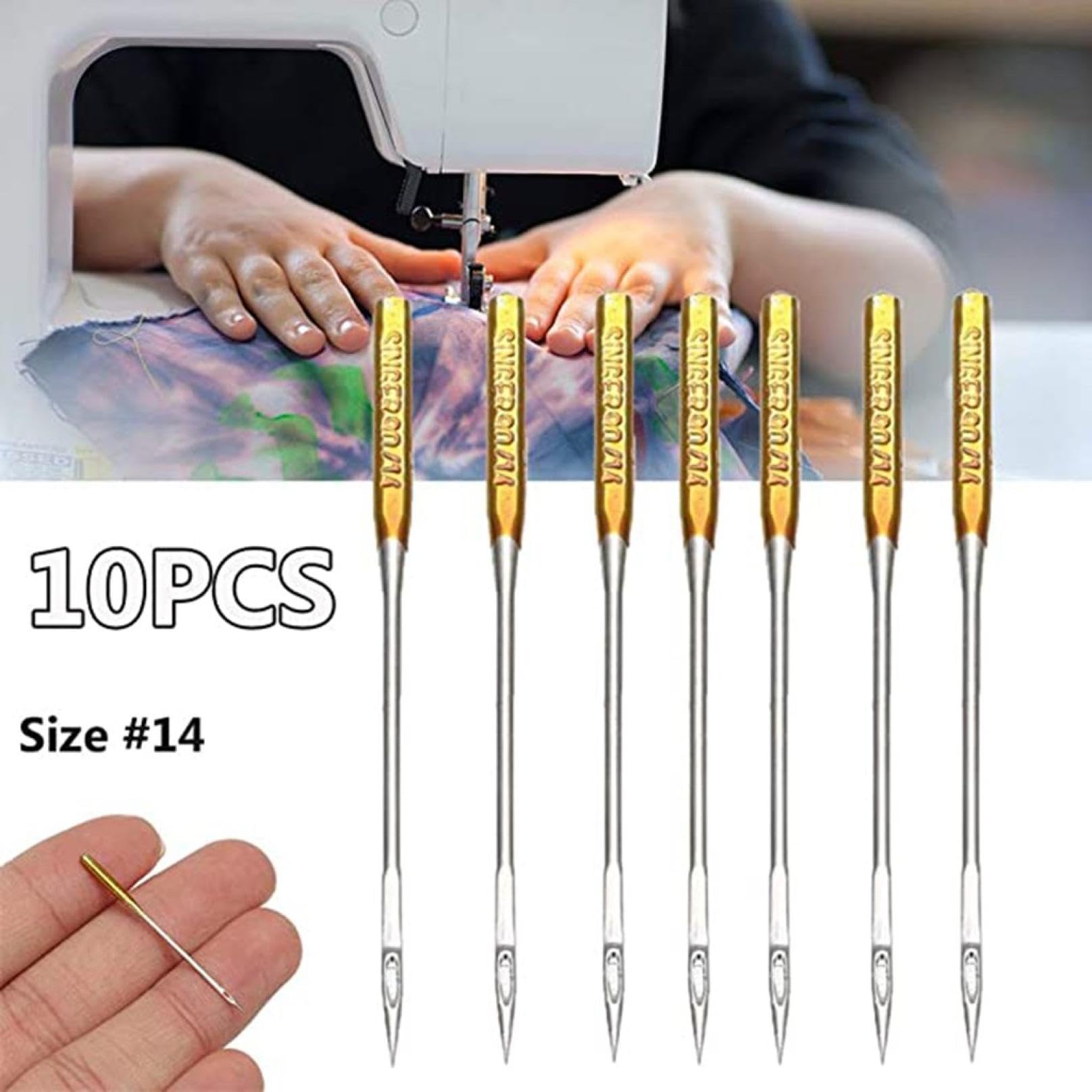 OCCOKO 10 PCS Universal Large Eye Sewing Machine Needles with 2 Threader (Size 14)