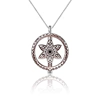 talia Rhodium Plated Rose Gold Silver Vermeil with Pink and White Diamond Cut CZ Flower Pendant Necklace Rotating 2 Charm Set on 20 to 32 Inch Chain