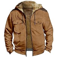 Mens Jacket Winter Long Sleeve Outdoor Thicken Cargo Jacket Outdoor Casual Fleece Sherpa Lined Work Jacket Coat