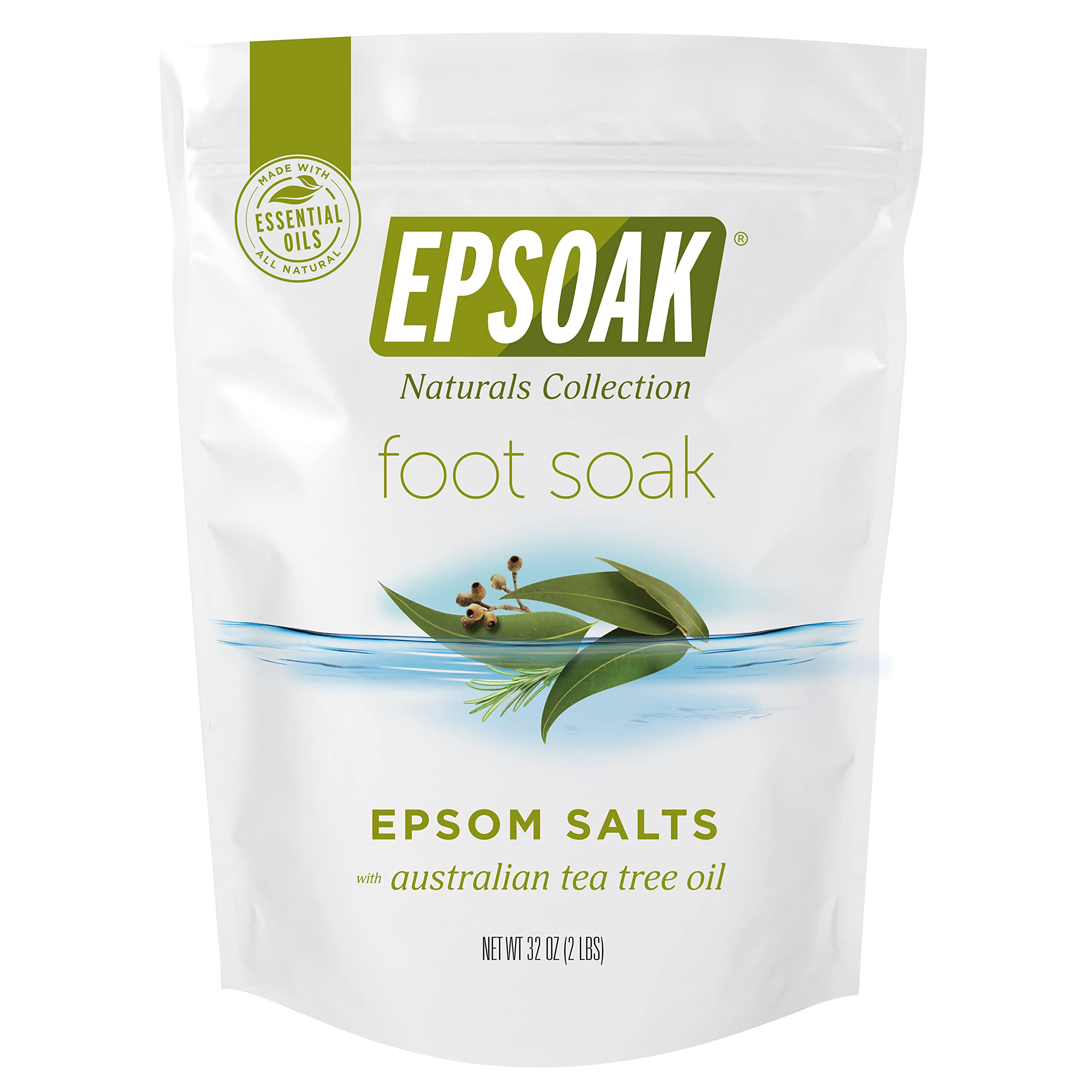 Tea Tree Oil Foot Soak with Epsoak Epsom Salt - 2 Pound Value Bag - Made in The USA
