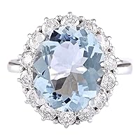 7.01 Carat Natural Blue Aquamarine and Diamond (F-G Color, VS1-VS2 Clarity) 14K White Gold Cocktail Ring for Women Exclusively Handcrafted in USA