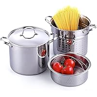 Cooks Standard Pasta Pot 18/10 Stainless Steel 12 Quart, Spaghetti Cooker Steamer Stock Pot Multipots with Strainer Insert, Stainless Steel Lid, 4-Piece Set