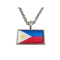 Thin Bordered Philippines Flag Pendant Necklace