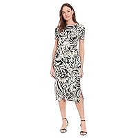 London Times Tropical Leaf Print Midi Women-Summer Beach and Vacation Dresses with Side Tie, Fitted Bodice & Flared Skirt