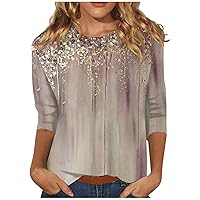Womens Summer Tops 2023 3/4 Length Sleeve Casual Blouses Crewneck Solid Color Cute Tops Loose Fit Pullover