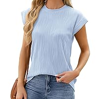 Summer Ripple Jacquard T-Shirts Womens Cap Sleeve Crewneck Textured Tee Tops 2024 Casual Elegant Plain Undershirt